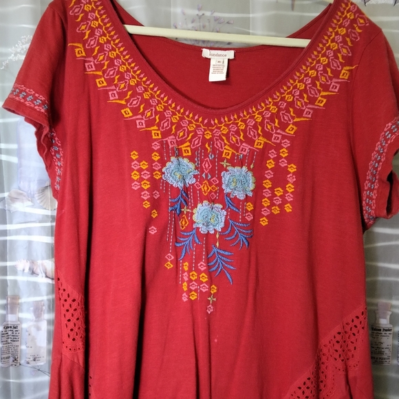 Sundance Red Boho Marguerite Embroidered Floral Eyelet Short Sleeve Tunic XL - Picture 11 of 15